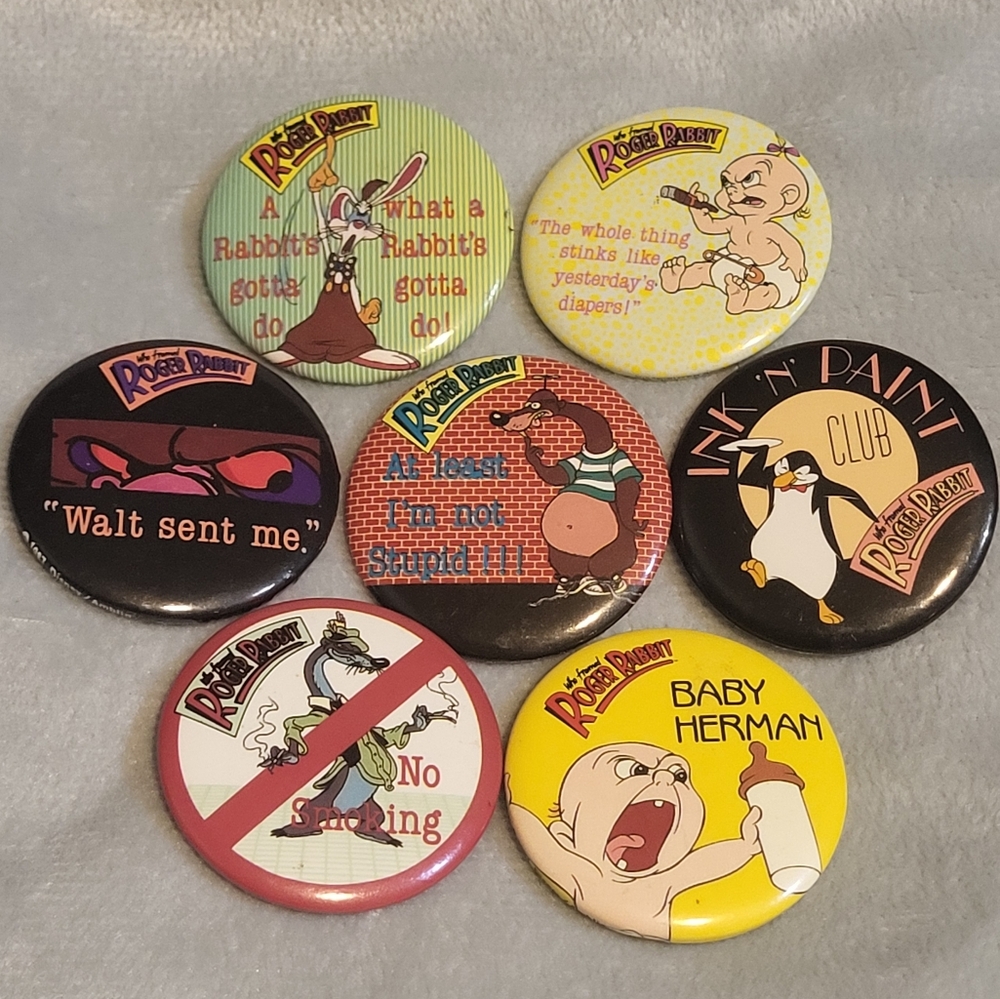 Vtg WHO FRAMED ROGER RABBIT pinback buttons set bundle of 7 1987